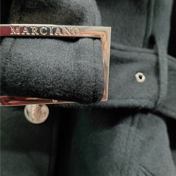 $380 NWT Marciano Loreta Women’s Wool Blend Belted Coat Size 8 Black Fur Collar - Picture 9 of 16